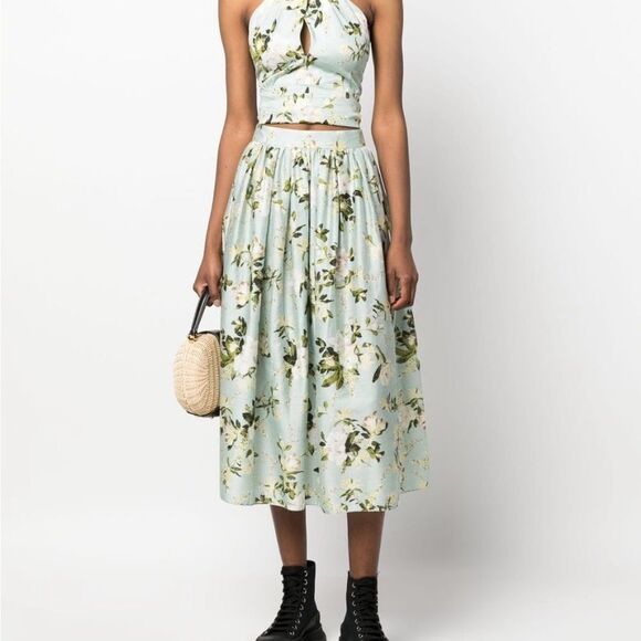 Erdem **NWT** Luna Poplin Cotton Halter Crop Top In Magnolia Garden Mint Green - Picture 13 of 16